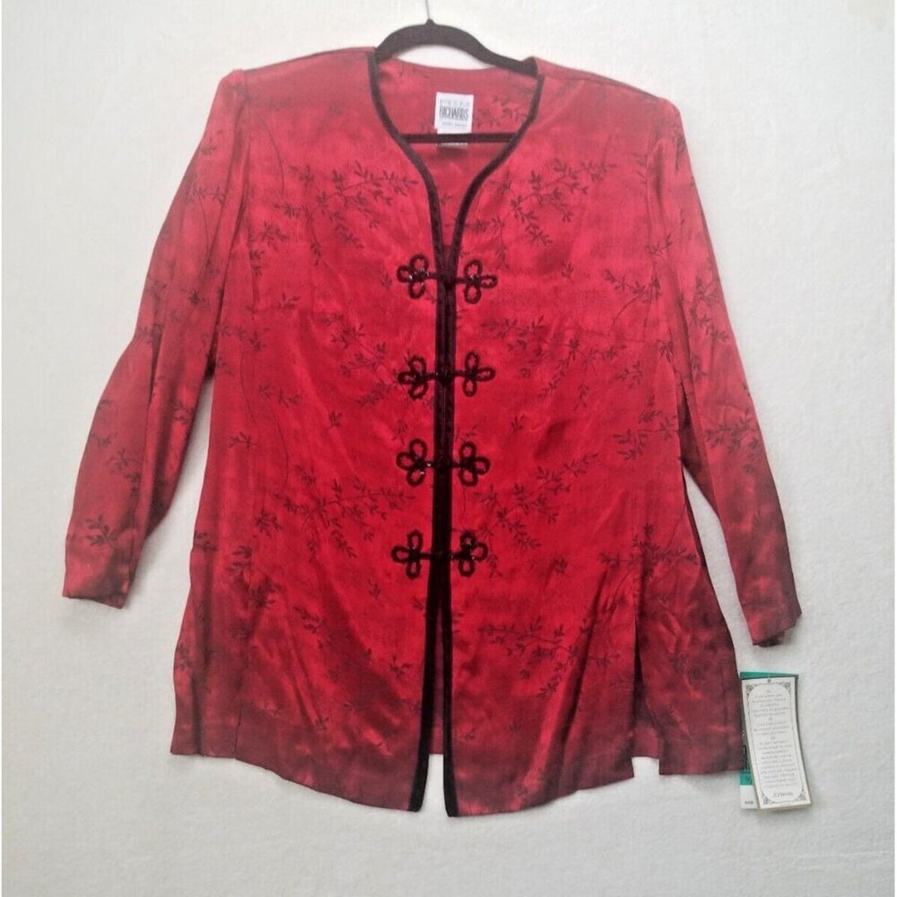 R & M RICHARDS BY‎ KAREN KWONG Vntg NWT Oriental Top 18W red made in usa